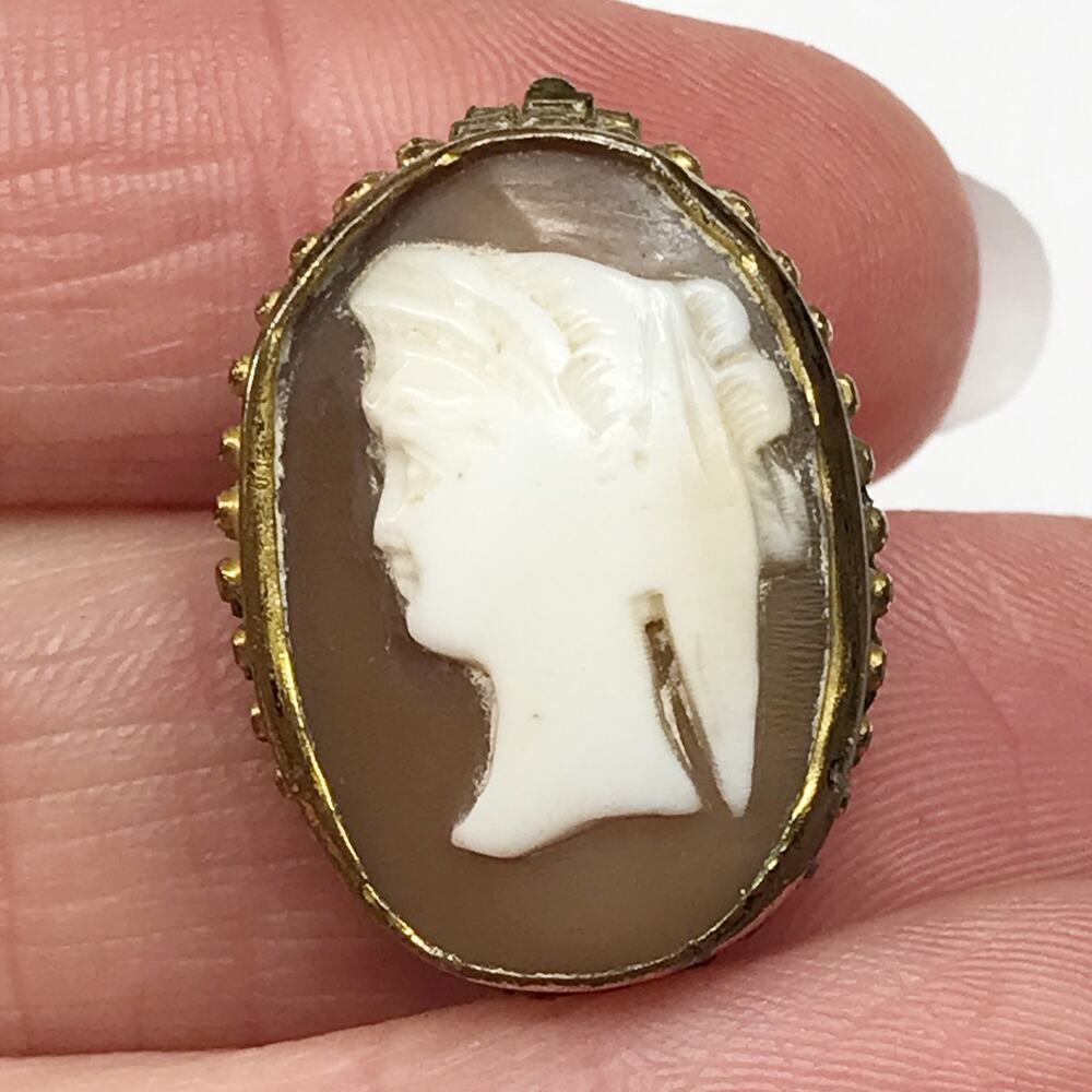 Antique Rolled Gold Victorian 1880s Hand Carved Godess Demeter Ceres Cameo